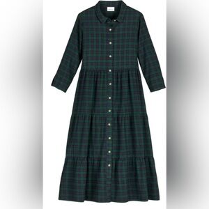 Plaid Button-Down Tiered Midi Dress 100% cotton flannel